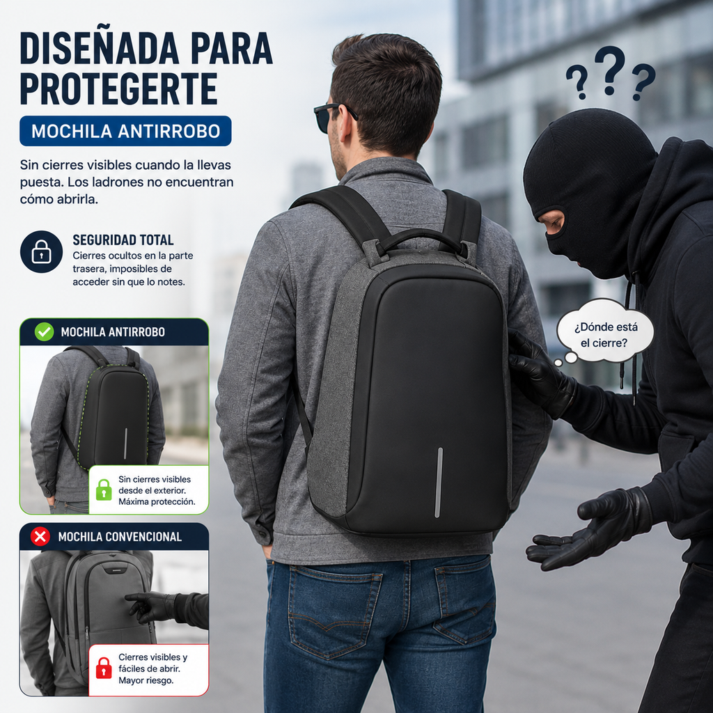 Maleta Antirrobo Impermeable Puerto USB