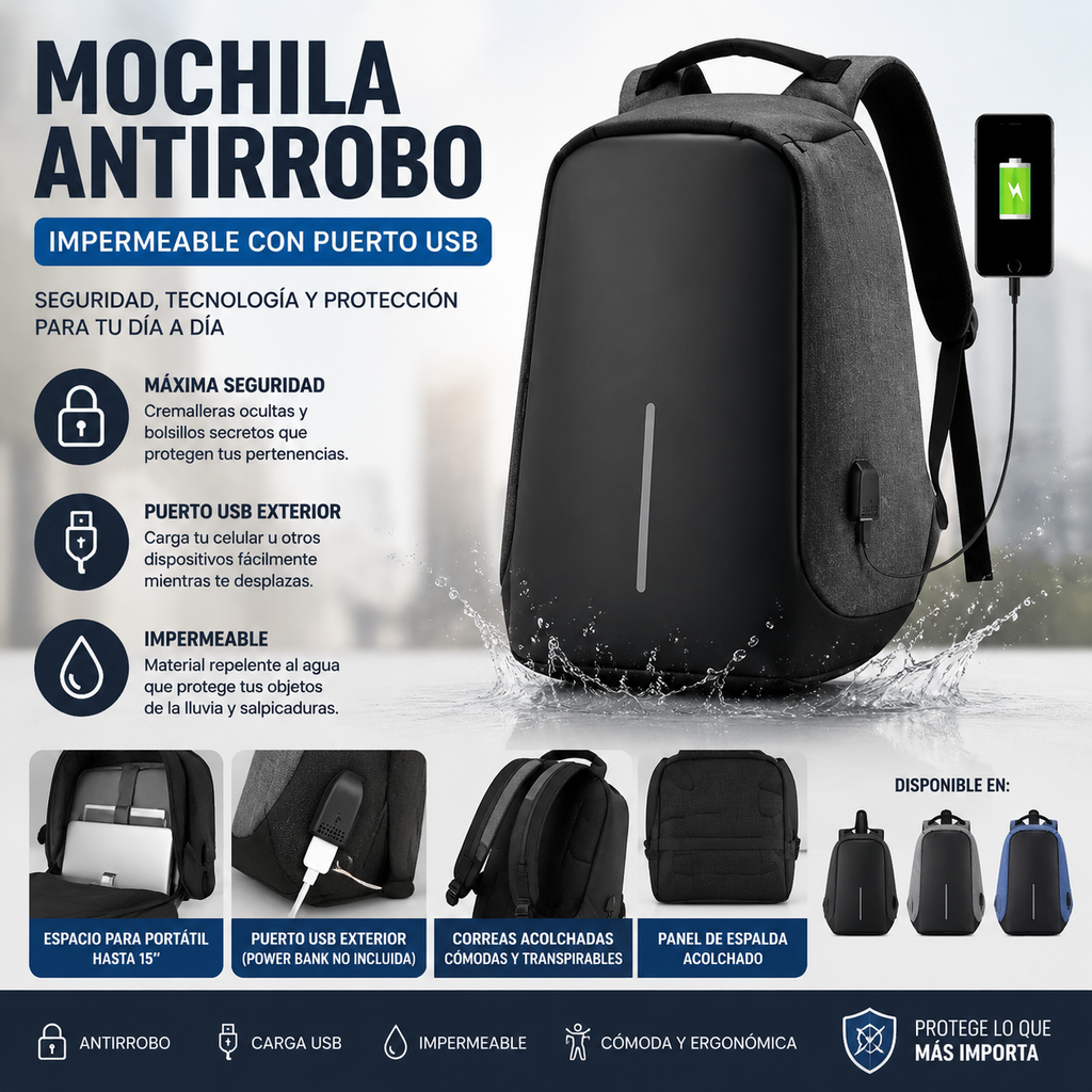 Maleta Antirrobo Impermeable Puerto USB