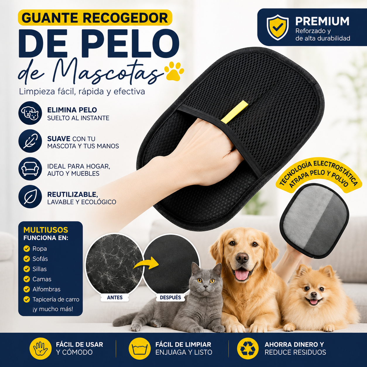 Guante Recogedor de Pelo de Mascotas